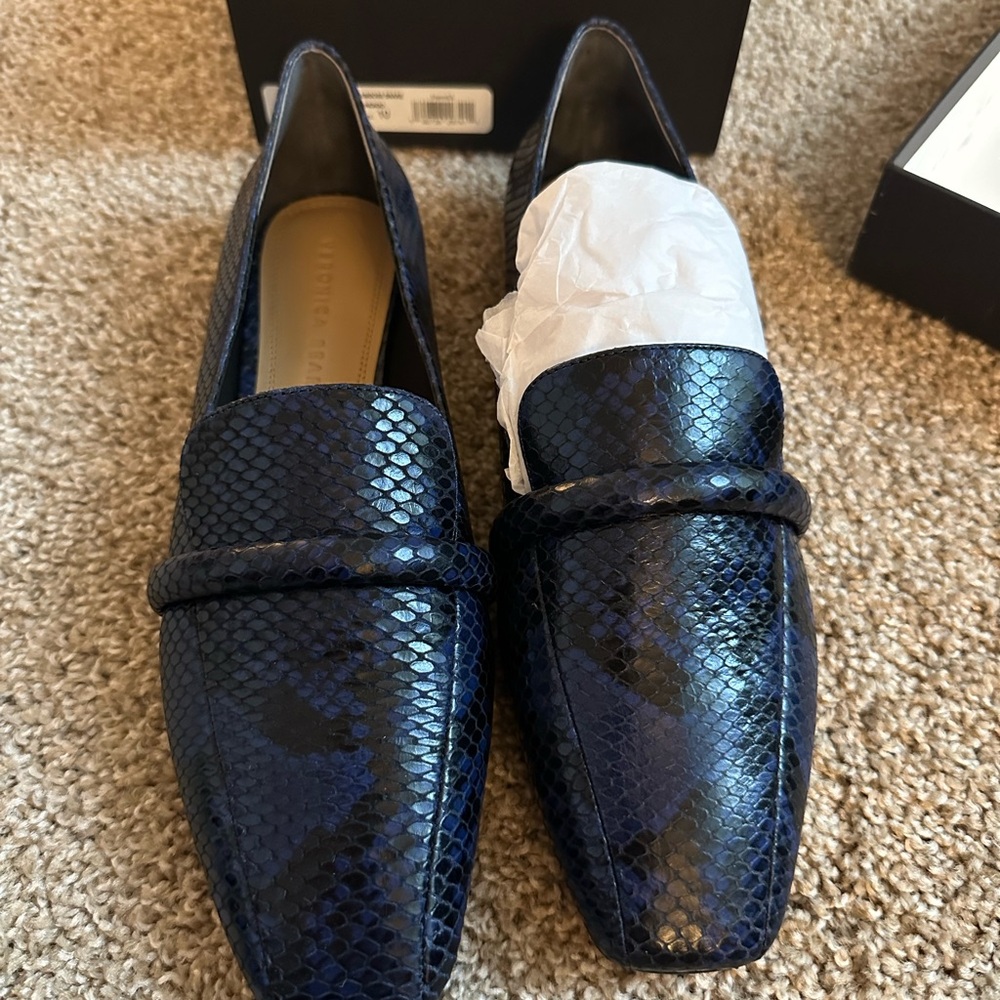 Veronica Beard Navy Snakeskin Loafers